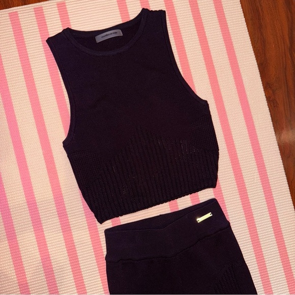 Maniere De Voir Pants - Black Sleeveless Knit Top and Knit Pant